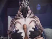 Furry zebra masturbates her pussy before getting banged by zookeeper